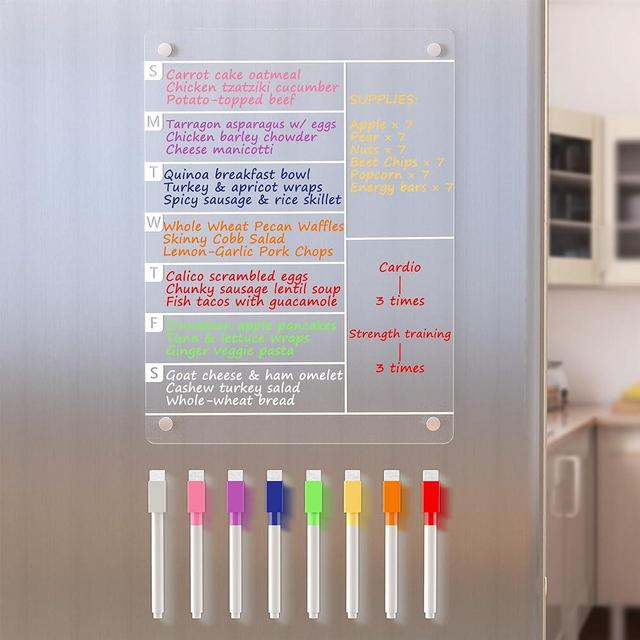 Neatsure Acrylic Meal Planner Magnetic Menu Board for Kitchen Fridge w/ 8 Markers, Clear Refrigerator Weekly Dry Erase Calendar Planning Noteboard to Do/Grocery/Shopping List/Chore Chart/, 12"x9"