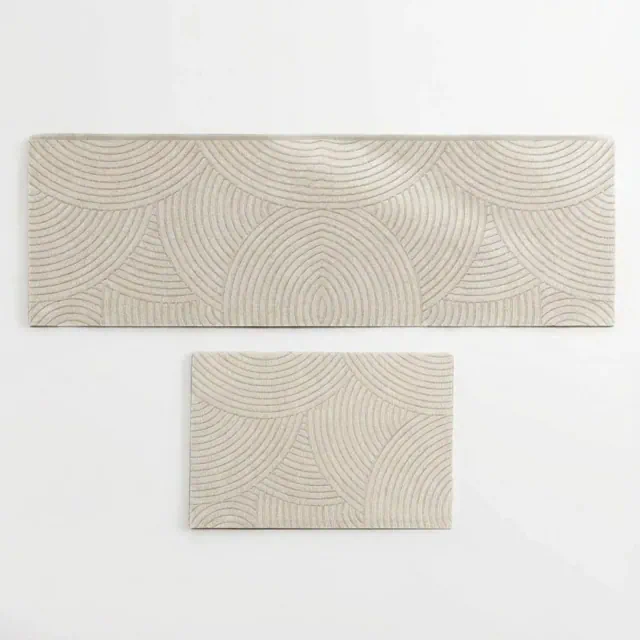 Alilang Neutral Arc Pattern Kitchen Runner and Mat Set Non Slip Textured Floor Mats 2 Pack - Light Beige