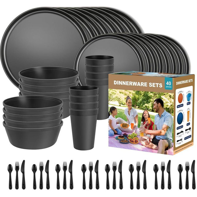 ZIVONA 40-Piece Unbreakable Kids Dinnerware Set for Toddlers & Children, BPA-Free & Easy-Clean PP Plates and Bowls, Microwave & Dishwasher Safe, Complete Family Pack (Service for 8)