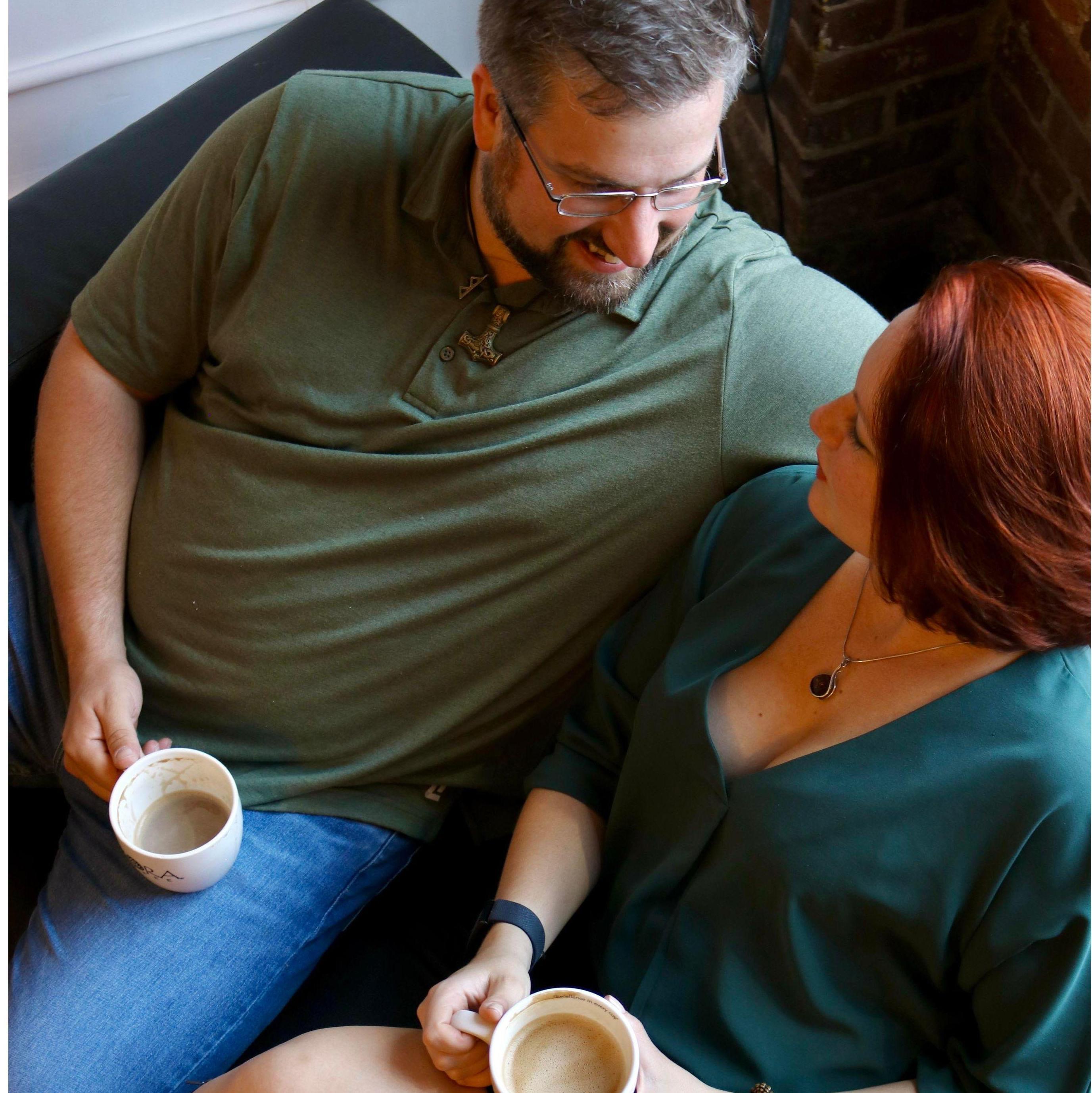 Our friend (and Ann's matron of honor) Griffin took this picture of us at our favorite coffee shop Ubora