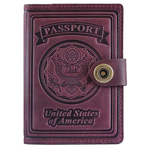 Villini - Leather RFID Blocking US Passport Holder Cover ID Card Wallet - Travel Case (Claret)