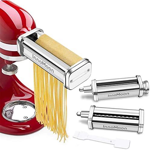 Pasta Maker Attachment Set for KitchenAid Stand Mixers,Stainless Steel Pasta Sheet Roller,Spaghetti & Fettuccine Cutters Accessories plus Dough Scraper as Gift