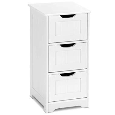 Tangkula Floor Cabinet, 3 Drawers Wooden Storage Cabinet for Home Office Living Room Bathroom Side Table Sturdy Bedroom Night Stand, White (12 x 12 x 25)