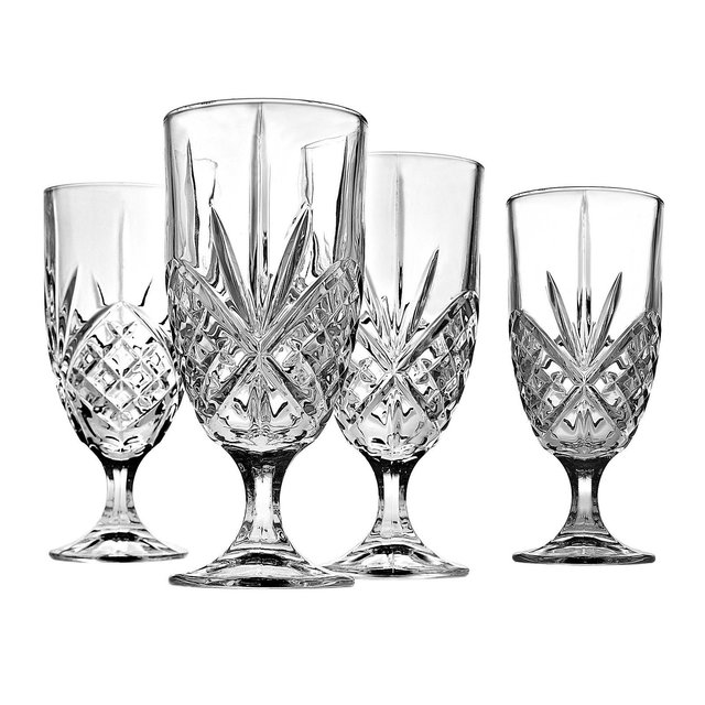 Godinger Silver Set of 4 Dublin Crystal Ice Tea Glasses: 16 oz Capacity, Hand Wash, Drinkware for Hot & Cold Beverages