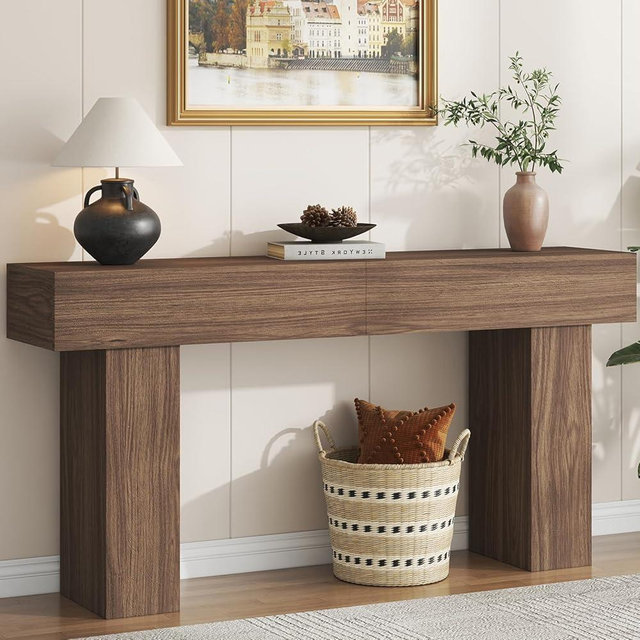 knoworld 63 Inch Long Console Table for Entryway, Farmhouse Wood Rectangular Sofa Table Behind Couch Table, Narrow Entryway Table for Living Room, Entrance, Hallway, Foyer, Easy Assembly (Brown)
