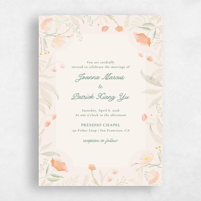 Beige Floral Wedding Invitation - Blysse Portrait