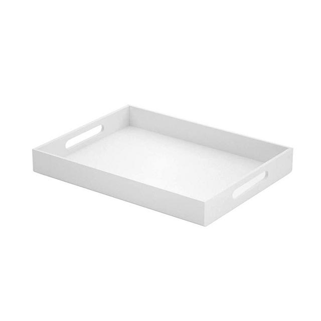 NIUBEE Acrylic Serving Tray 12x16 Inches -Spill Proof- White Decorative Tray Organiser for Ottoman Coffee Table Countertop with Handles