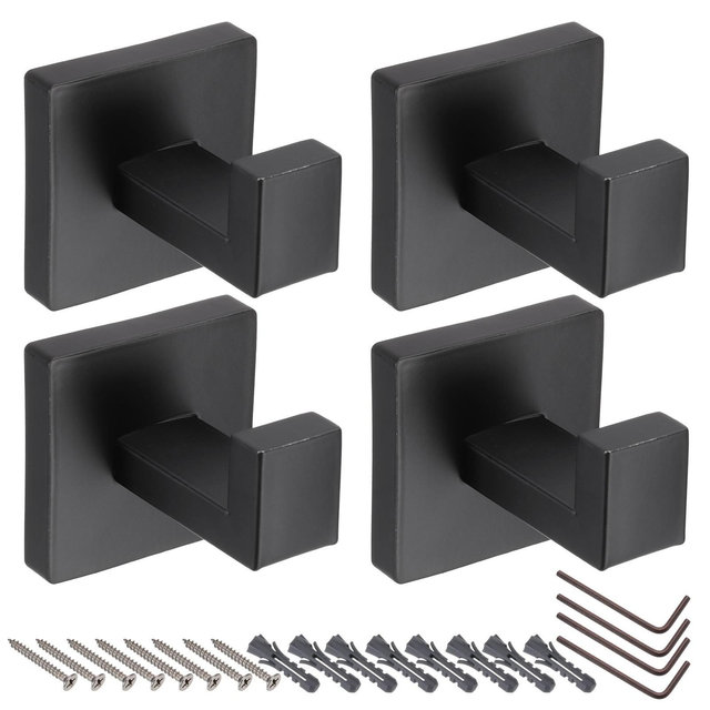 Unique Bargains 304 Stainless Steel Rust Resistant Wall Mount Bath Towel Hooks 4 Pcs Black