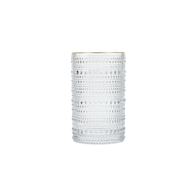 Jupiter Beaded Drinking Glass, Tall, 13oz, Clear with Gold Rim, Set of 6