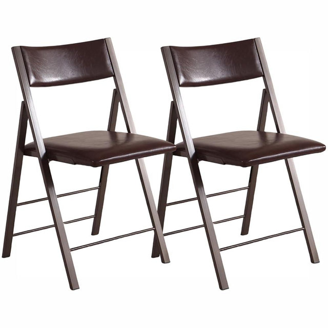 Folding Chairs with Cushion 2 Pack - Heavy Duty Steel Frame Foldable Dining Chairs, Waterproof Leather Indoor Outdoor Comfortable Folding Chairs for Home, Conference Rooms, Weddings, Events (Brown)