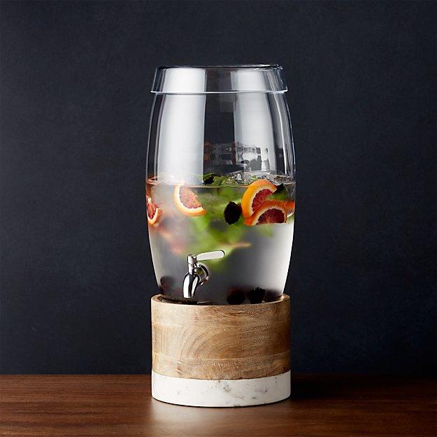 Oregon Glass Drink Dispenser with Wood and Marble Stand