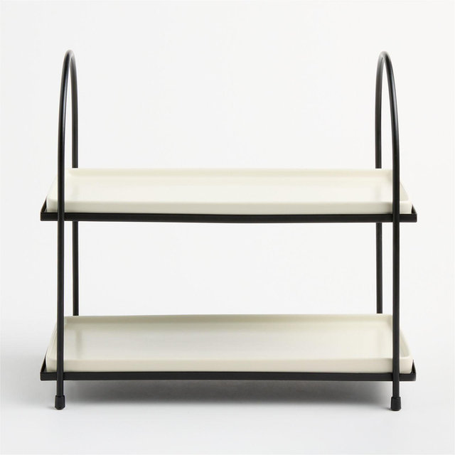Bristol Ceramic 2-Tiered Server with Black Iron Stand