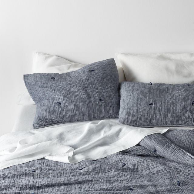 Aire Crinkle Organic Cotton Linen Blend Deep Indigo King Quilt