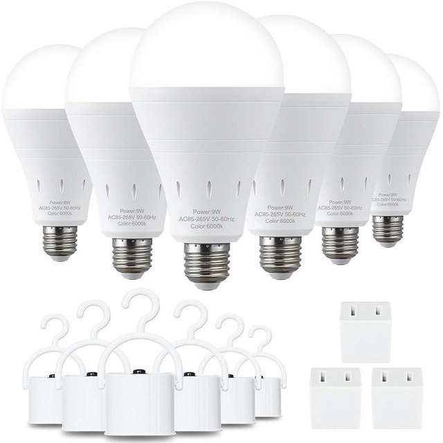 DEBAOBULB 6 Pack Rechargeable Emergency Light Bulbs, Battery Powered Energy Efficient LED Light Bulb 6000K Daylight E26 120 Volt 9W 60W Equivalent with 1200mAh for Home Power Outage Camping Hurricane