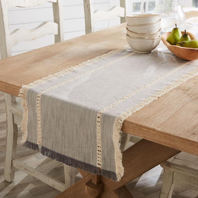 Better Homes & Gardens Table Runner, Woven Cotton Gray Fringe, 14" x 72"