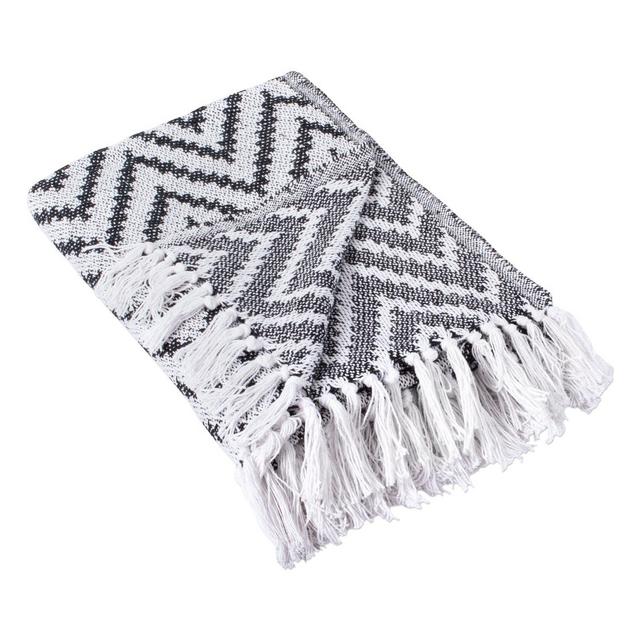 DII 100% Cotton Chevron Herringbone Throw for Indoor/Outdoor Use Camping BBQ's Beaches Everyday Blanket - 50 x 60", Large Chevron Black