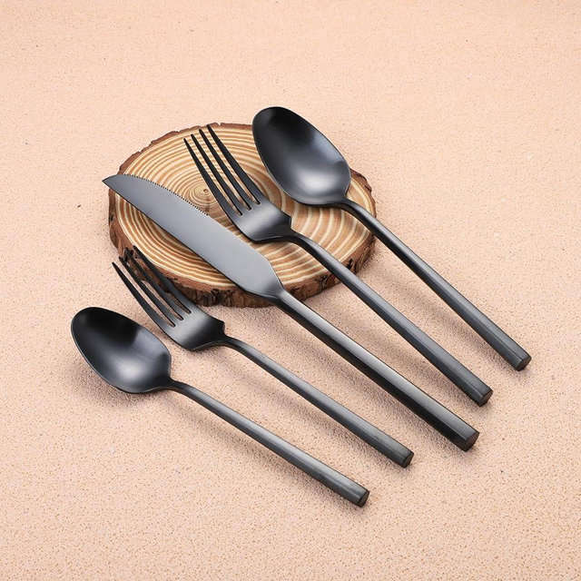 Zerophilo Matte Silverware Set Black Flatware Set with Hexagon Handle 20 Pieces 18/0 Stainless Steel Cutlery Set Wedding Housewarming Gift Service for 4 (Matt black)