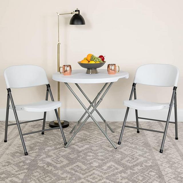 Flash Furniture 2 Pack HERCULES Series 330 lb. Capacity Granite White Plastic Folding Chair with Charcoal Frame