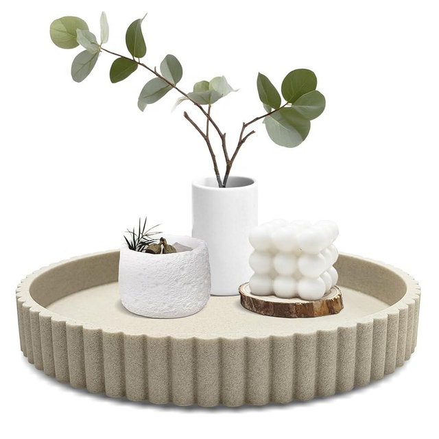 Large Resin Decorative Tray for Coffee Table, 11” Round Tray Decor for Living Room Coffee Table Centerpiece, Anti-Slip, Rust Prevention, Bandejas Decorativas