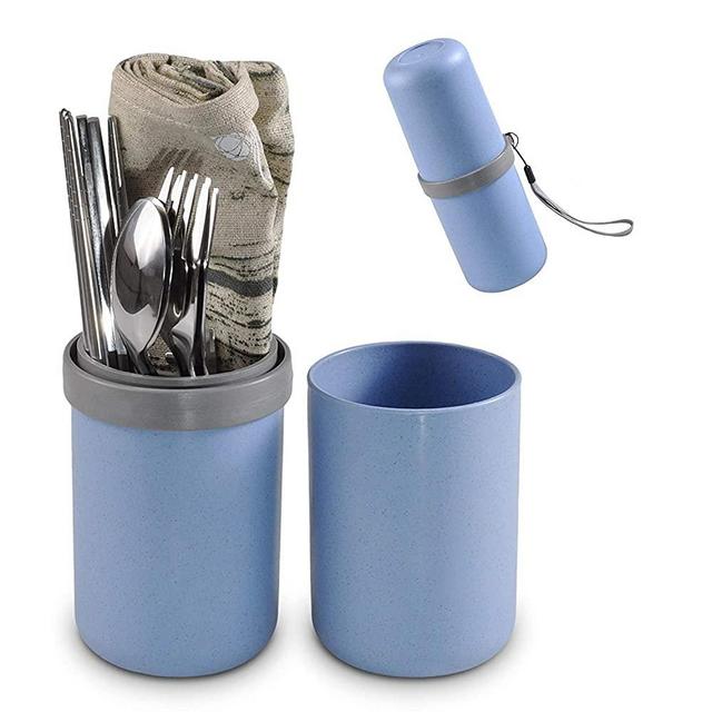 TravelSource 2-Person Stainless Steel Portable Eating Utensils Set - for Camping and Travel with Case and Bottle Opener