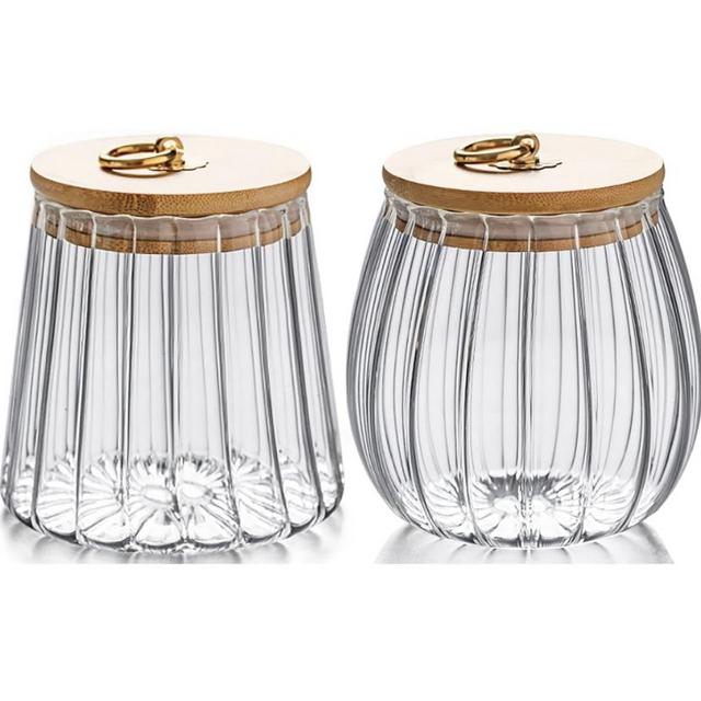 FANTESTICRYAN Small Glass Coffee Nuts Canister Airtight Storage Jar Petal Decorative Container with Bamboo Lid Metal Handle Easy to Grasp 700ml, 23 FL OZ (Set of 2)