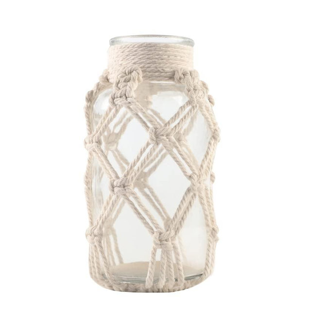 Flower Vases with Cotton Rope Cover Woven Glass Vase Decorative Flower Bottle for Dining Room/Bedroom/Bathroom/Mantel (Cotton)