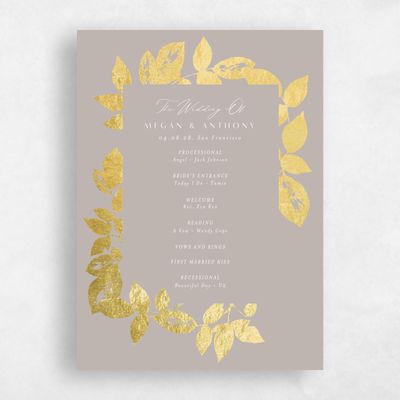 Greige, Beige Wedding Program - Jasmine Foil