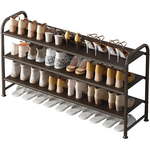 INGIORDAR Shoe Rack 3 Tier Long Storage Organizer Wide Metal Shoe Shelf for Closet Entryway Brown