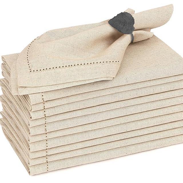 Ruvanti Premium Linen Napkins Set of 12-20x20 Inch, Classic Hemstitch, Mitered Corner Cloth Napkins‎‎ - Soft, Elegant Dinner Napkins Cloth Washable for Weddings, Parties, Everyday Use - Natural