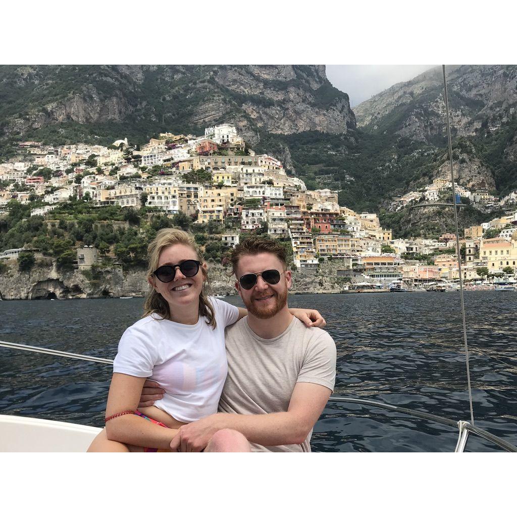 Moments before Austin would become violently seasick on the expensive private boat ride in Positano she demanded we charter. Mike had a great time.