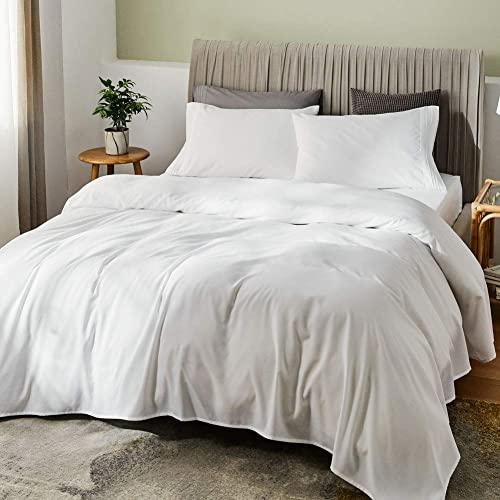 SONORO KATE Bed Sheet Set Bamboo Sheets Deep Pockets 16" Eco Friendly Wrinkle Free Sheets Hypoallergenic Hotel Bedding Machine Washable Silky Soft (White, Queen)