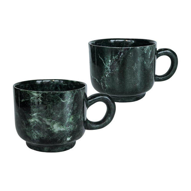 Genaetyg Natural Green Marble Espresso Cups (Set of 2) 2.5oz Handcrafted Stone Demitasse Cup Set for Italian Espresso, Latte & Cappuccino Thick-Walled Heat Retaining Coffee Gift for Home & Office