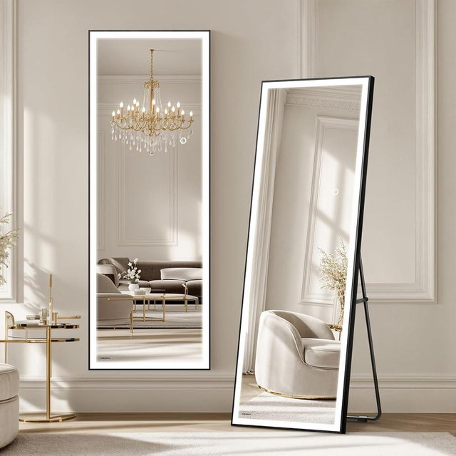 Kosmonia 56×18 LED Full Length Mirror with Lights - Wall Mounted Vertical Vanity Mirror for Bedroom & Bathroom, Full Body Backlit, Adjustable Brightness