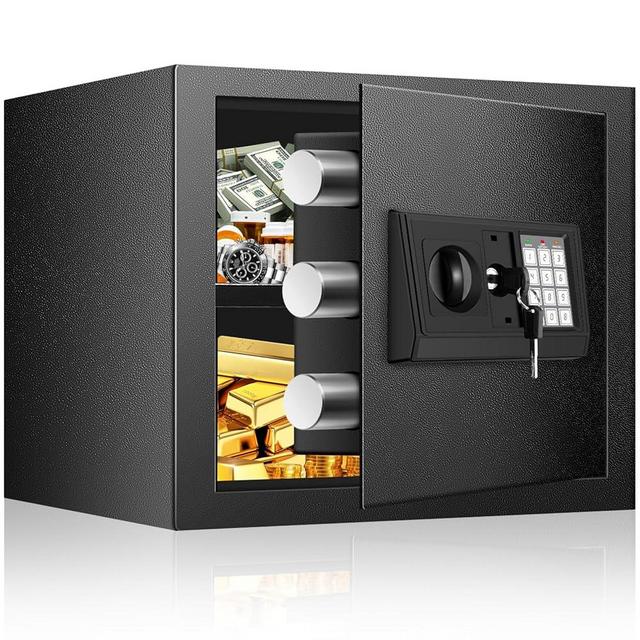 9.84 Inches Tall Safe Box, Home Safe with Fireproof Waterproof Bag, Anti-Theft Digital Security Lock Box with Smart Alert System, Removable Shelf, Mute Function, Document Safes for Jewelry