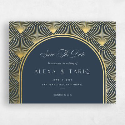 Grayed Navy, Blue Wedding Save the Date - Hayden Landscape Foil