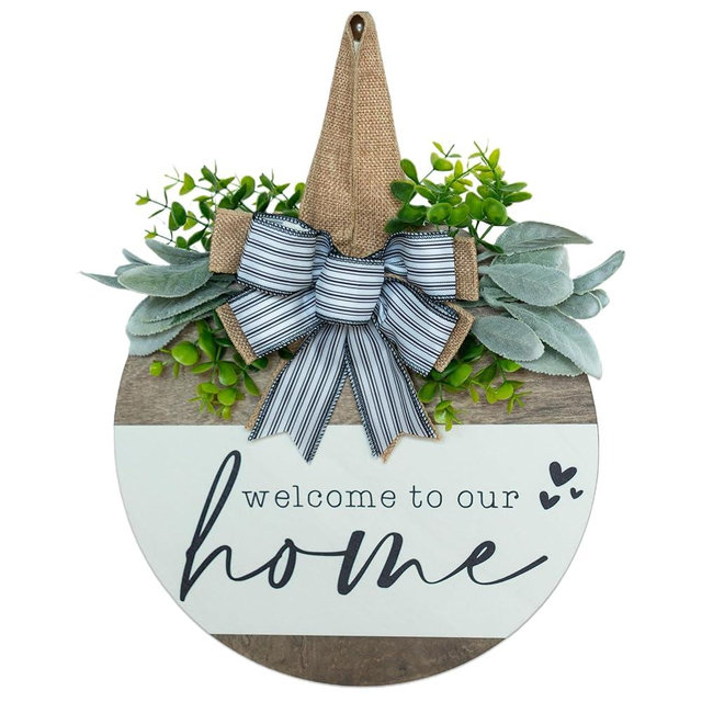 Welcome Sign for Front Door Wreath, Modern Rustic Farmhouse Decor, Wreaths for Front Door Porch Decor Outdoor, Welcome Home Decorations, Housewarming Gifts for Spring Summer Fall All Seasons Holiday