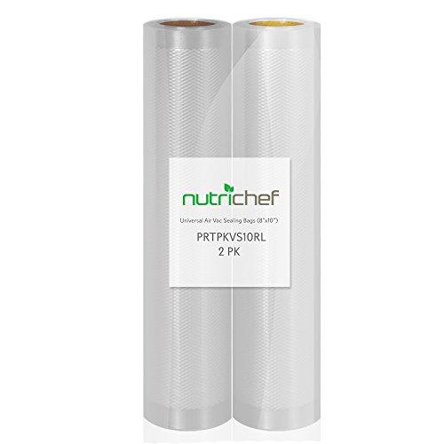 NutriChef PRTPKVS10RL Two 8" X10' 4 mil Commercial Grade Vacuum Sealer Food Storage Rolls | Create Your Own Size Bag, Brands