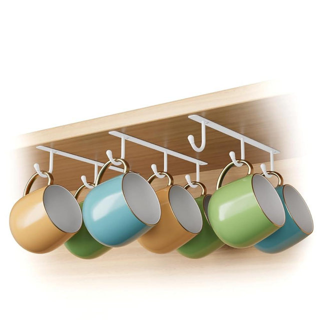 ECROCY Coffee Mug Holder Under Cabinet, Easy Screw Mounting, 3 Pack Mug Rack with Wide Hook Spacing, Sturdy Mug Hooks Space-Saving