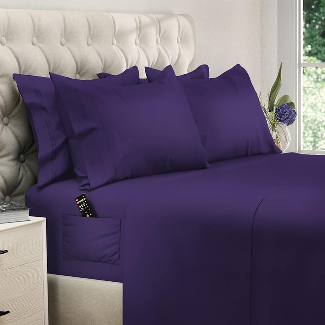 DREAMCARE California King Sheet Sets – 6 pcs Cooling Bed Sheets – up to 21” Deep Cal King Sheets – 2500 Supreme Collection – Extra Soft 100% Brushed Microfiber Hotel Luxury with Side Pocket – Purple