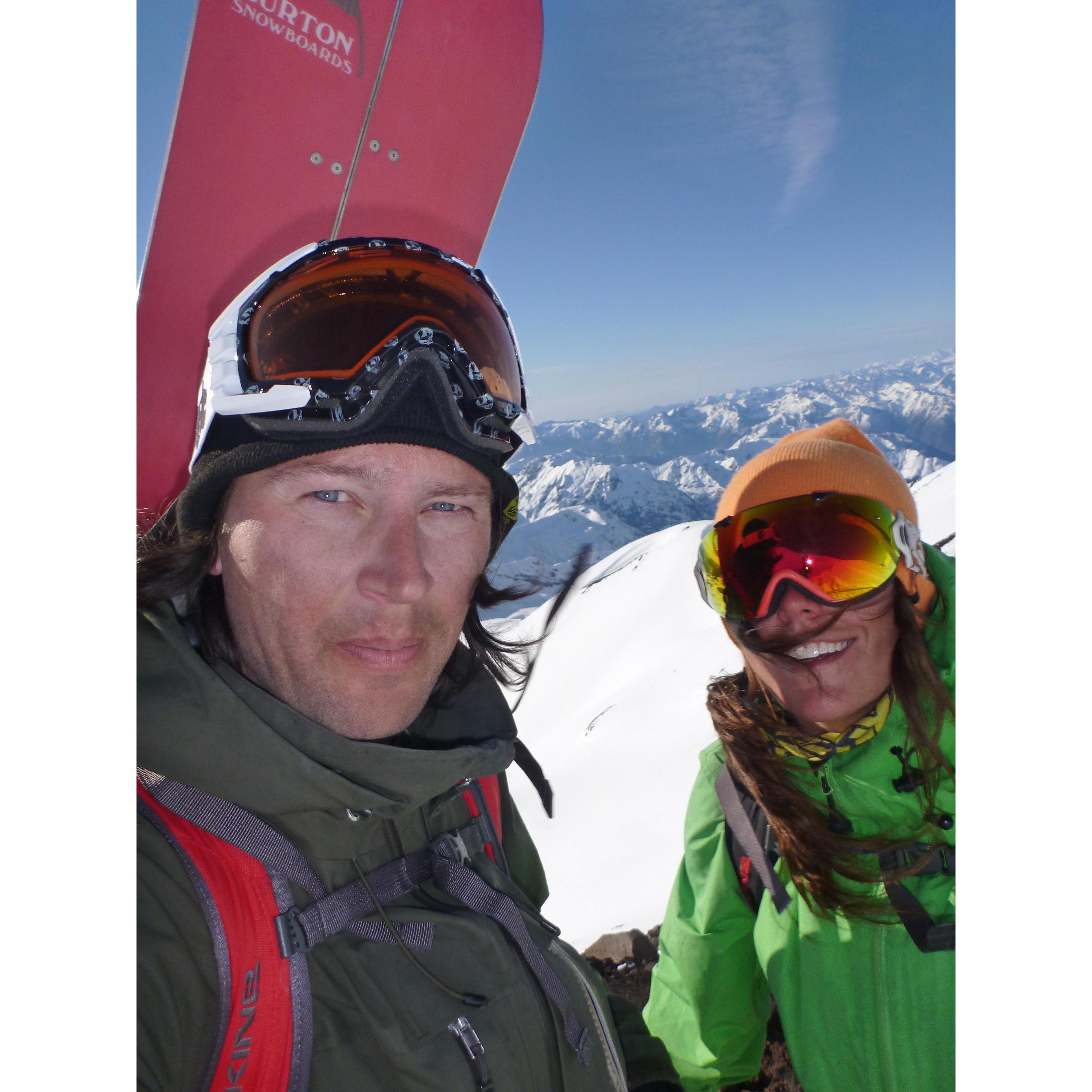 September 2011 - The first summit we ever claimed together might have been the coolest - skiing the Nevados de Chillán volcano (Pyramid face). Amazing!!!