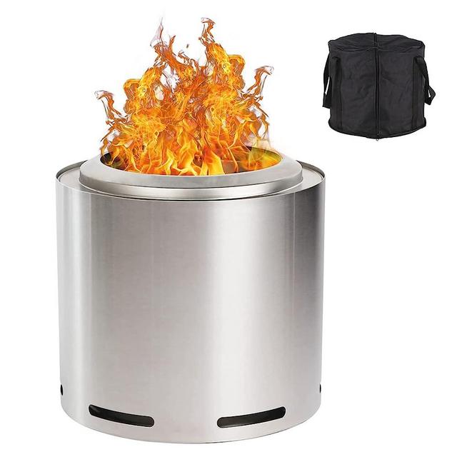 Hykolity Smokeless Fire Pit, 15 Inch Stainless Steel Fire Pit with Removable Ash Pan, Carry Bag, Portable Outdoor Wood Burning Smokeless Firepit for Outside Bonfire Backyard Patio Camping