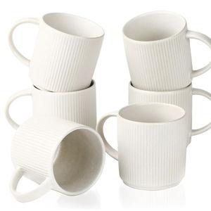 famiware Coffee Mug Set for 6, Star 12 oz Catering Mugs Cup Set with Handle for Coffee, Tea, Cocoa, Milk - Ceramic Stoneware Drinkware Set, Matte White