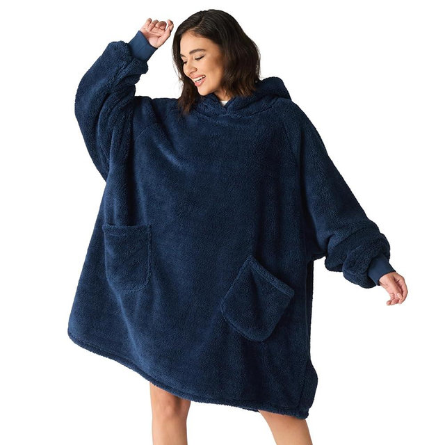 Bedsure Wearable Blanket Hoodie Mothers Day Gifts for Women, Warm Cozy Hoodie Blanket Sweatshirt for Adult Women Men, Navy Blue