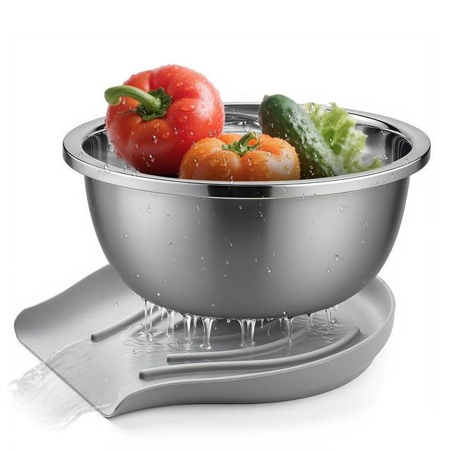 304 Stainless Steel Colander with Self-Draining Base, Goldusk 5QT Food-Grade Silicone Base Large Colander Strainer for Kitchen Pasta Strainer Washing Bowl for Pasta Rice Fruits Vegetables