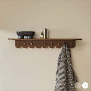 Shelly 38" Shelf and Coat Rack - Brass and Walnut