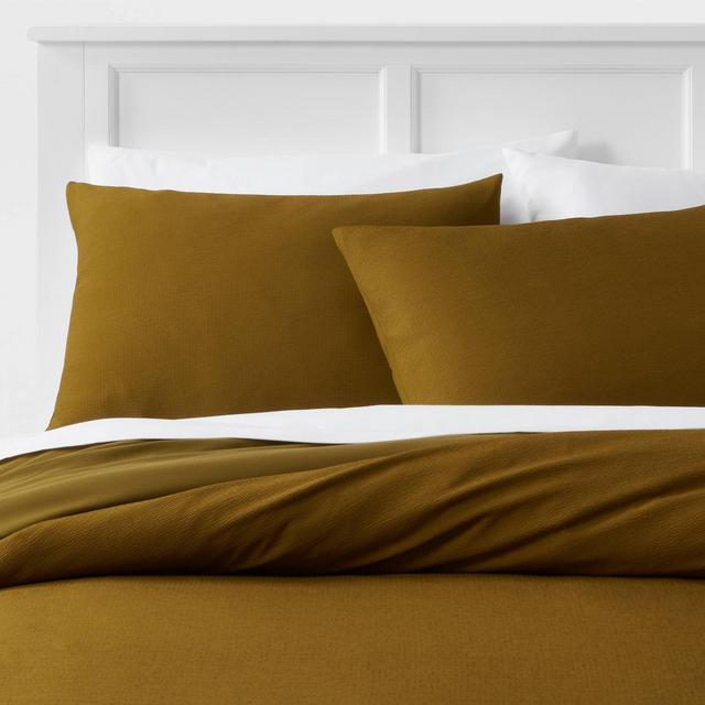 3pc Full/Queen Microfiber Textured Duvet Cover & Sham Set Olive Green - Room Essentials™