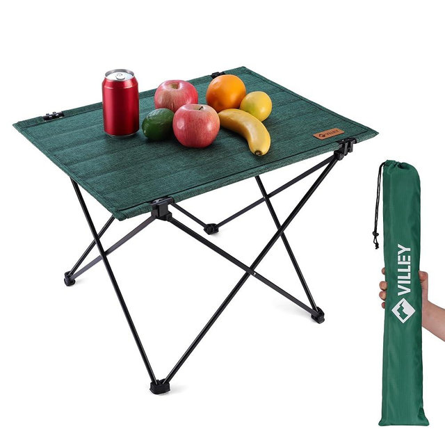 VILLEY Folding Camping Table with Carry Bag, Portable Lightweight Beach Table with Oxford Fabric and Reinforced Aluminum Panel for Outdoor, Camping, Picnic, Backyards, BBQ