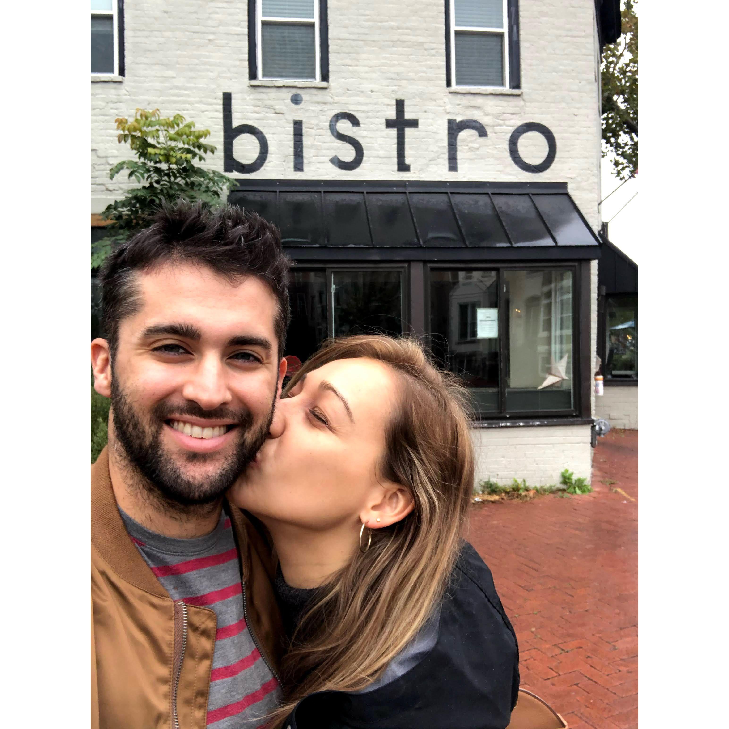 The site of our first date! Bistro Bohem in DC. Our first date was on June 9, 2018, though this picture was taken in 2020.