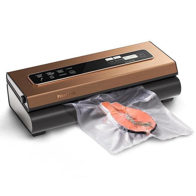 Mesliese Vacuum Sealer Machine Powerful 90Kpa Precision 6-in-1 Compact Food Preservation System with Cutter, 2 Bag Rolls & 5 Pre-cut Bags, Widened 12mm Sealing Strip, Dry&Moist Modes (Copper)