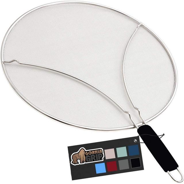 Gorilla Grip Premium Splatter Screen, 15 Inch, Splatter Screens for Frying Pan Shields Grease and Oil Splashes, Fine Mesh Guard Protects Stove Tops from Cooking Splatters, Black Grip Handle